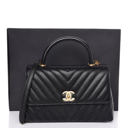 Chanel Caviar Chevron Quilted Small Coco Handle Flap Black 8 of 8