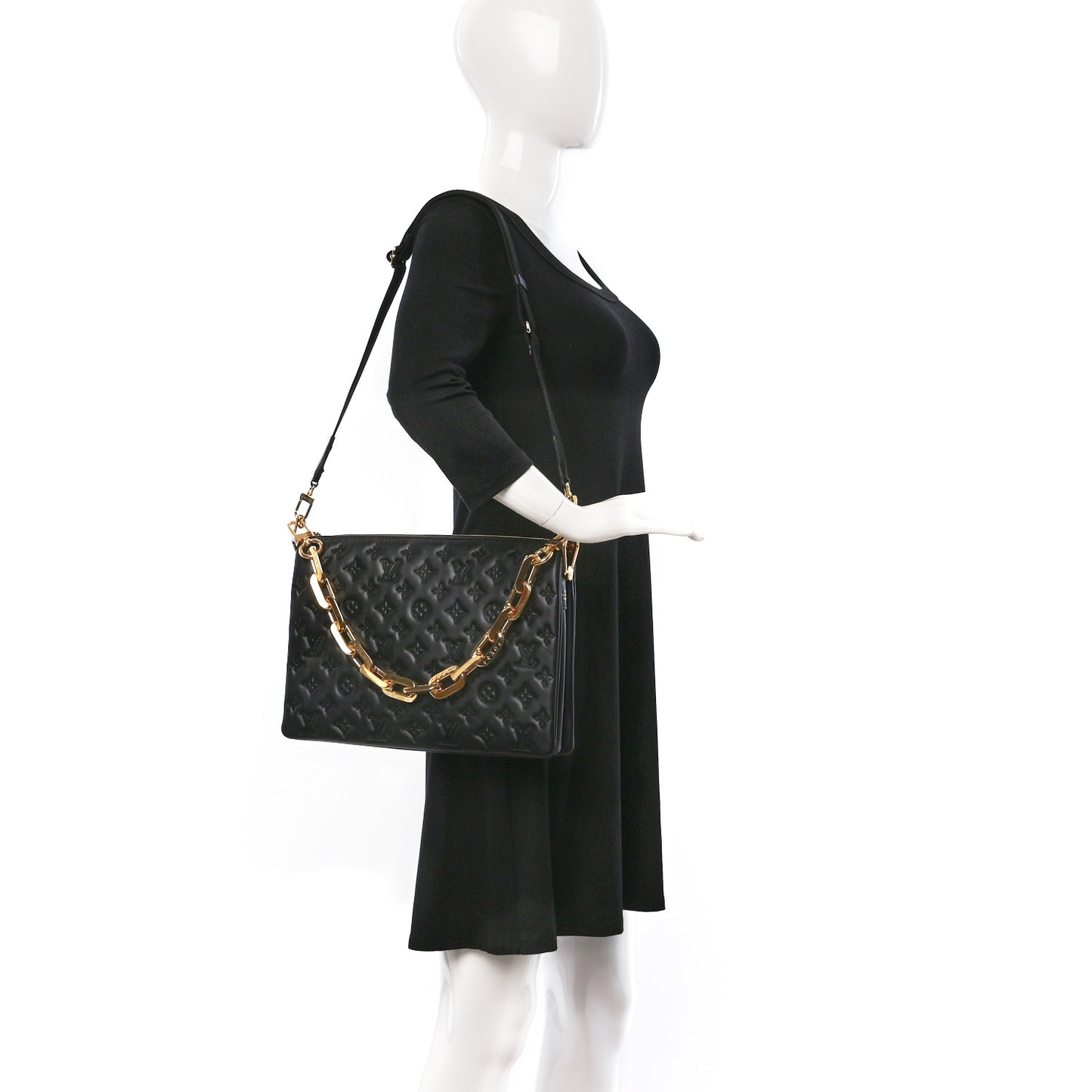 Lambskin Embossed Monogram Coussin MM Black