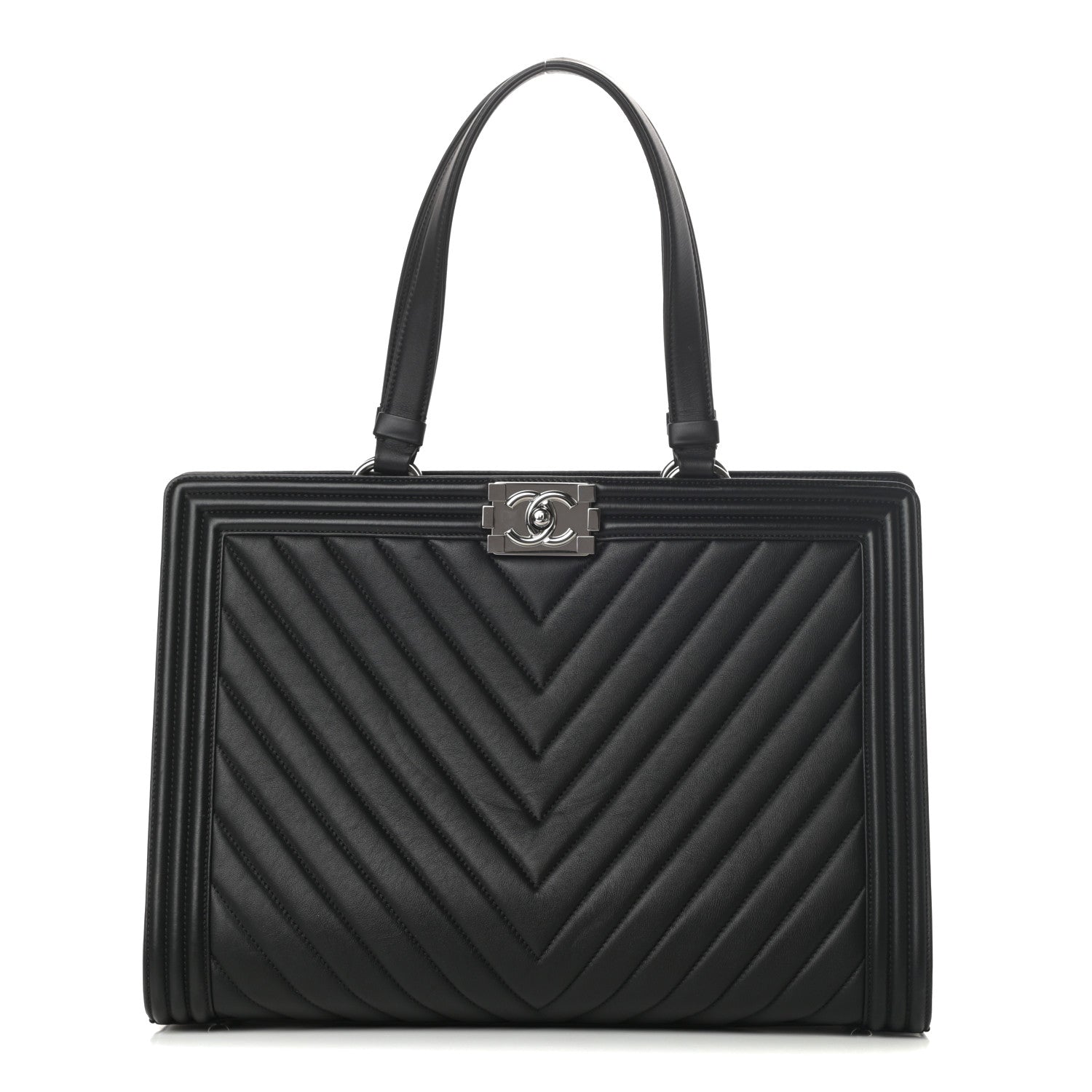 Chanel Calfskin Chevron Quilted Boy Shopping Tote Black 1 of 15