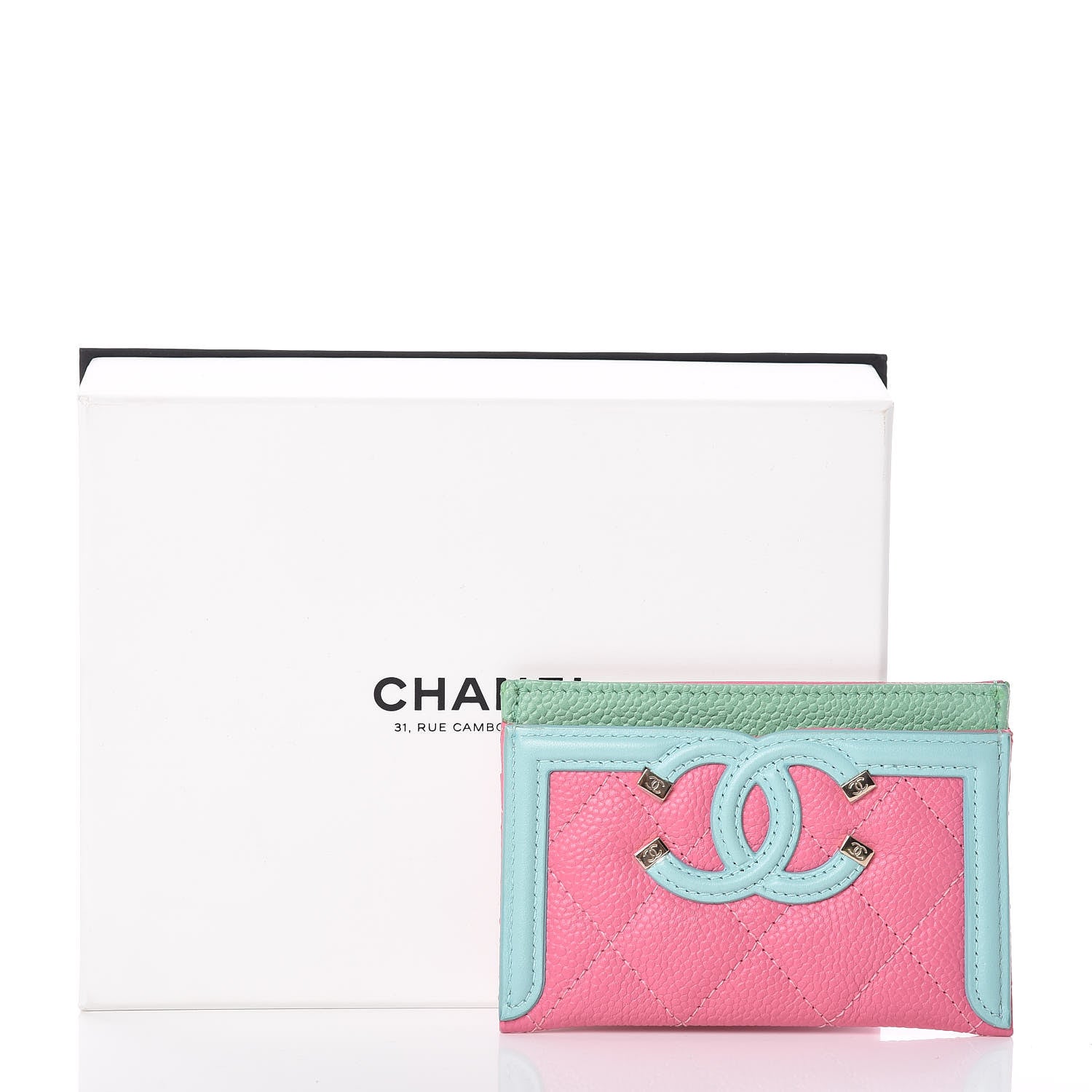 Chanel Caviar Quilted CC Filigree Card Holder Pink Blue Green 9 of 9