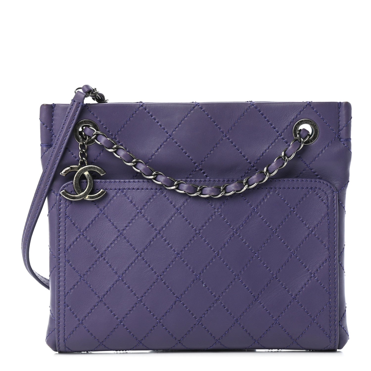 Chanel Calfskin Wild Stitch Small Shopping Tote Purple 1 of 9