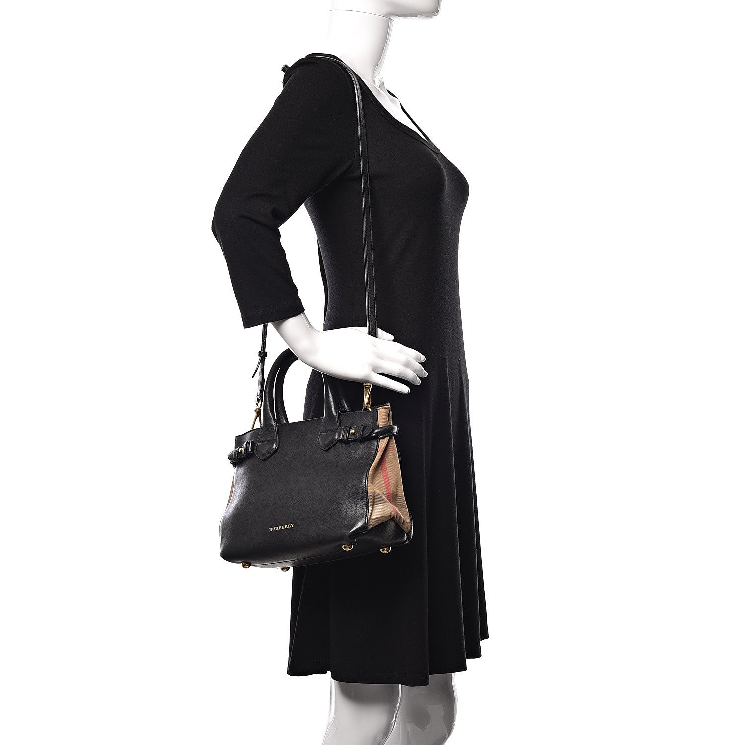 Burberry Calfskin House Check Small Banner Tote Black 2 of 17