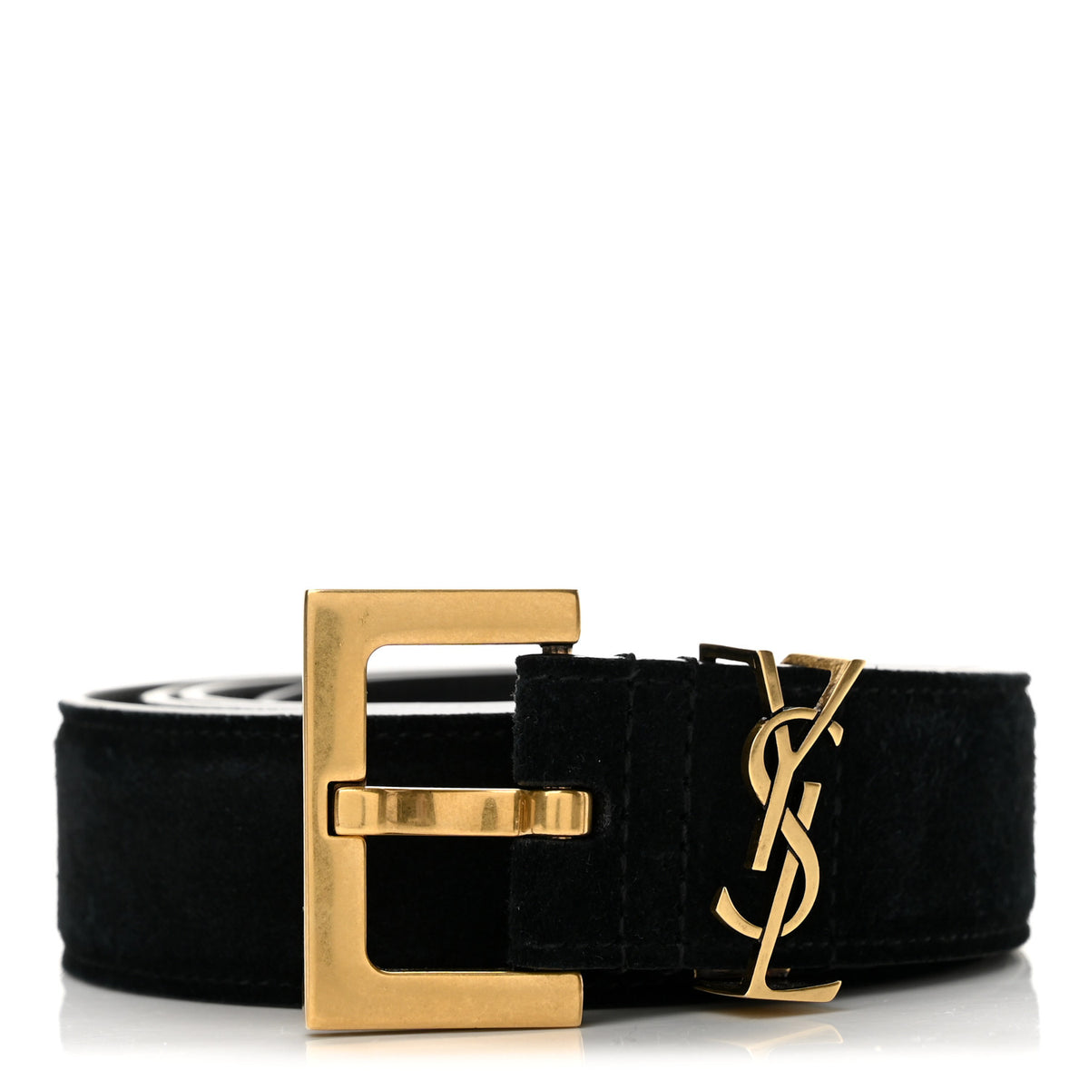 Suede Monogram Square Buckle Belt 95 38 Black