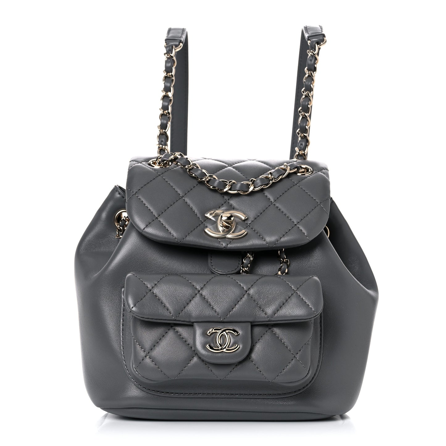 Lambskin Quilted Small Duma Drawstring Backpack Grey