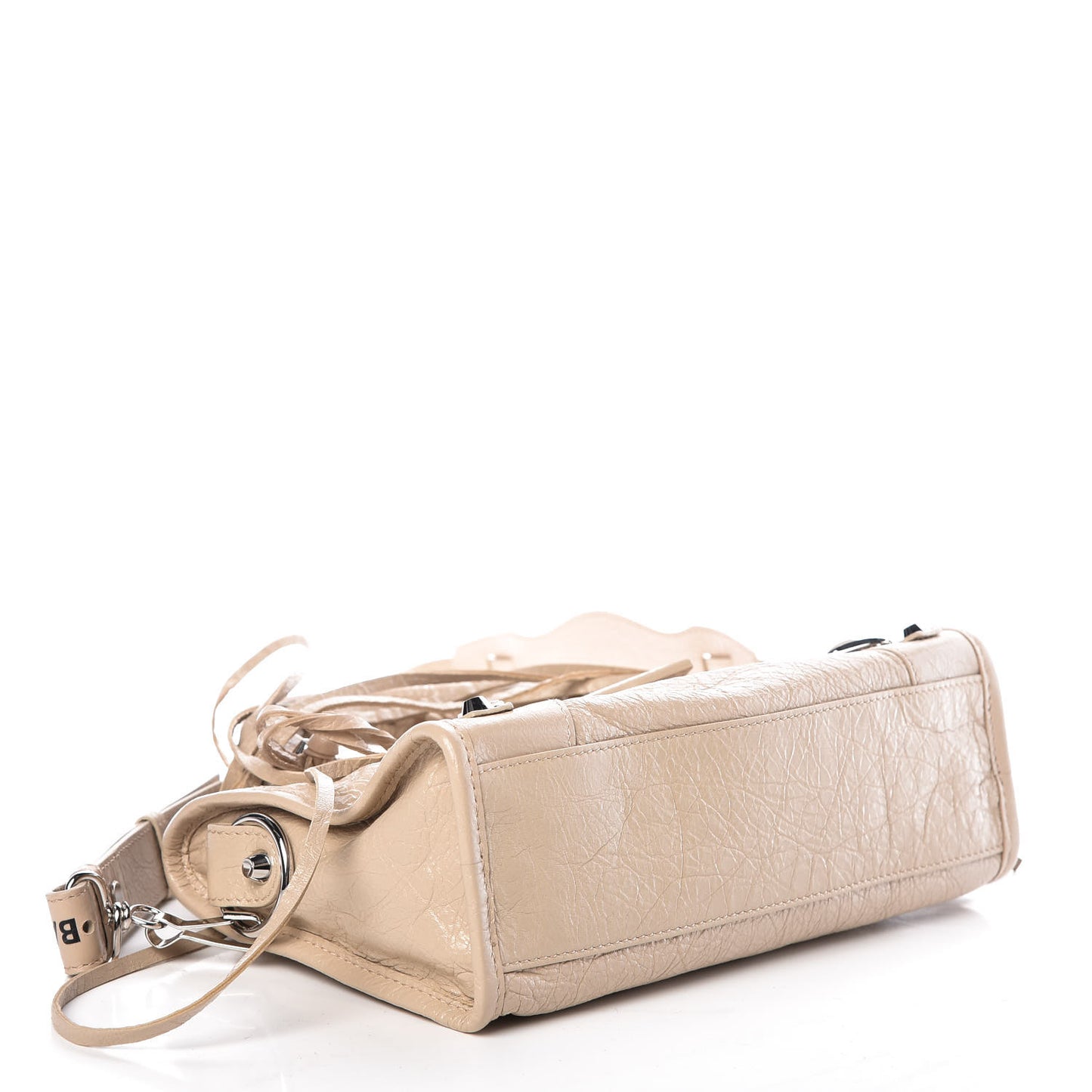 Agneau Classic Silver Hardware Mini City Logo Strap Beige Tapioca