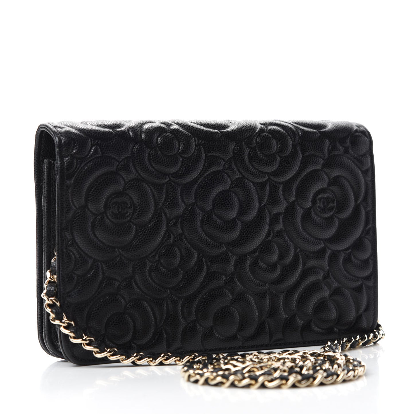 Caviar Camellia Embossed Wallet On Chain WOC Black