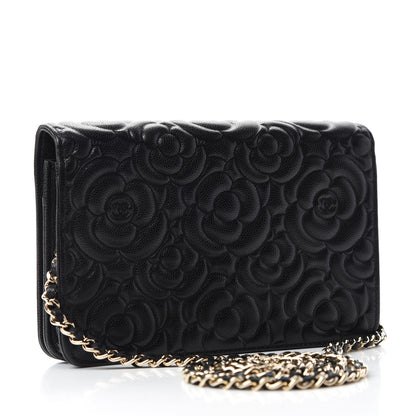 Chanel Caviar Camellia Embossed Wallet On Chain WOC Black 3 of 13