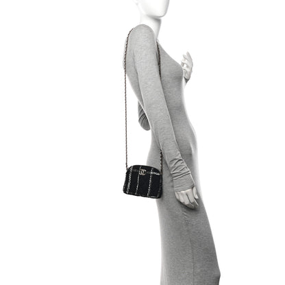 Chanel Tweed Quilted Mini Clutch With Chain Black White 2 of 11