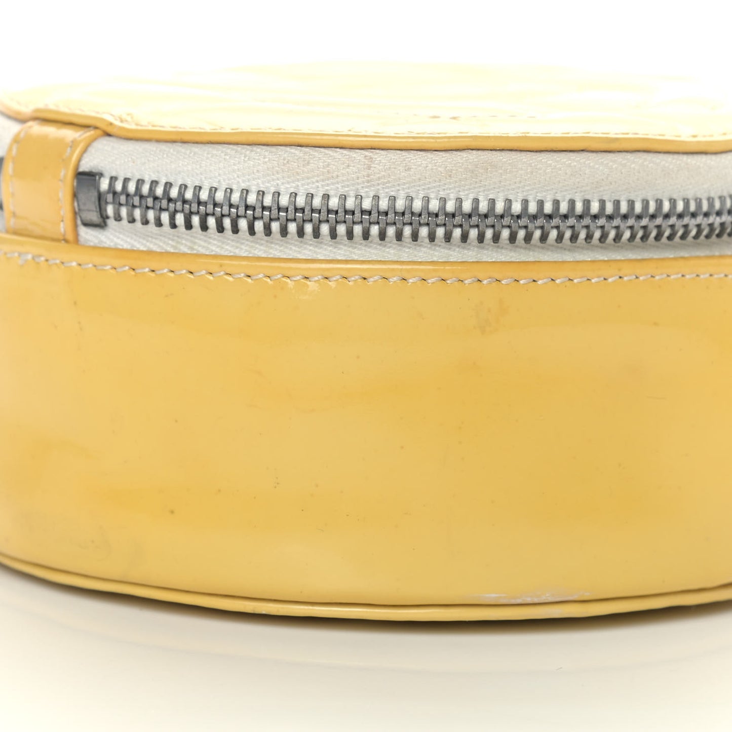 Patent Quilted CC Chocolate Bar Round Shoulder Bag Yellow