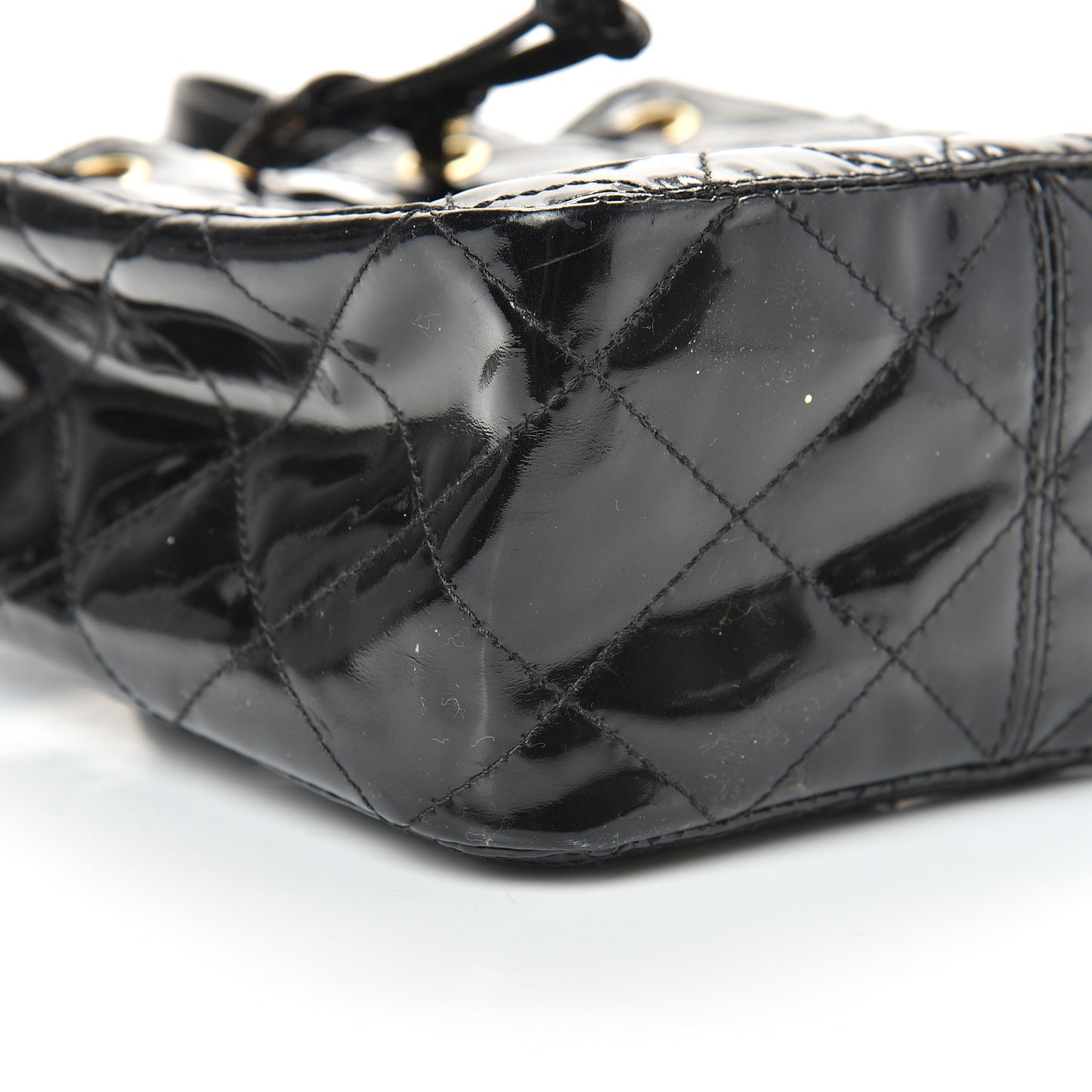 Patent Mini Drawstring Shoulder Bag Black