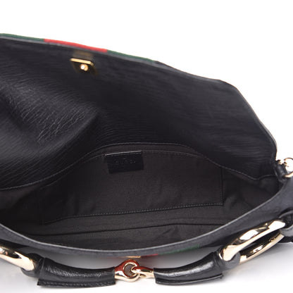 Gucci Monogram Web Horsebit Chain Clutch Black 5 of 9