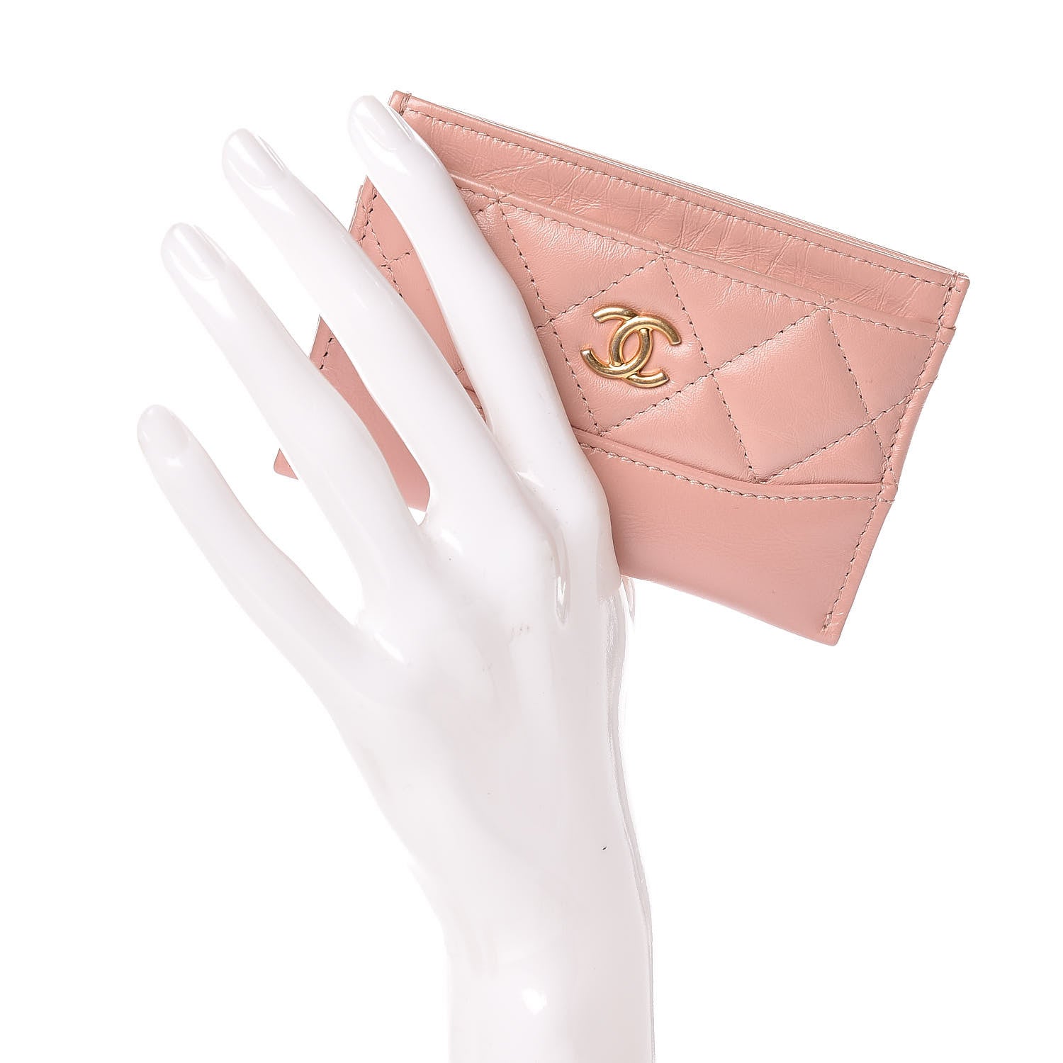 Chanel Aged Calfskin Quilted Gabrielle Card Holder Wallet Light Pink 2 of 11