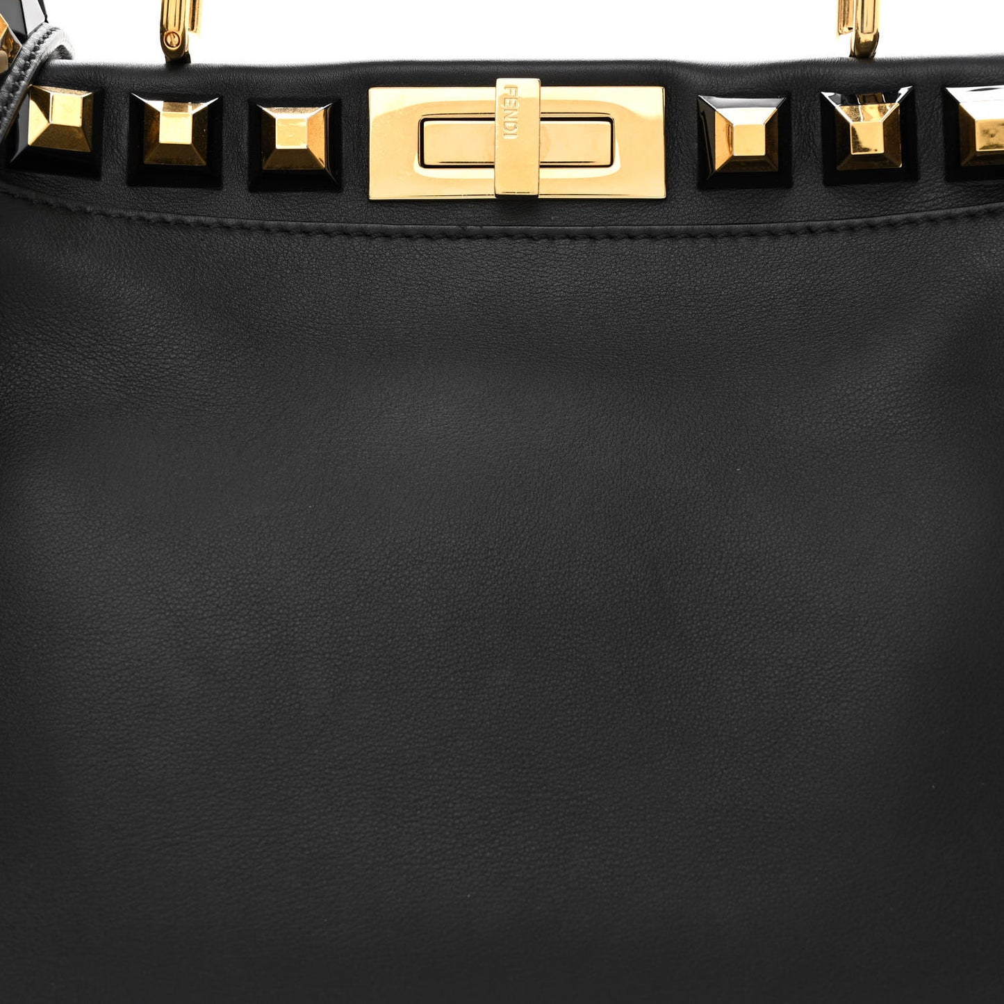 Vitello Seta Gold Studded Medium Peekaboo Iconic Satchel Black