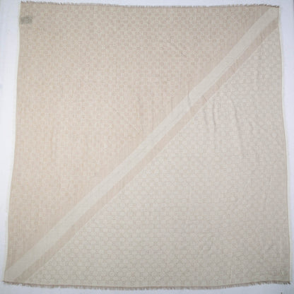 Gucci Wool Silk Monogram GGWeb Fringe Shawl Golden Beige 3 of 5