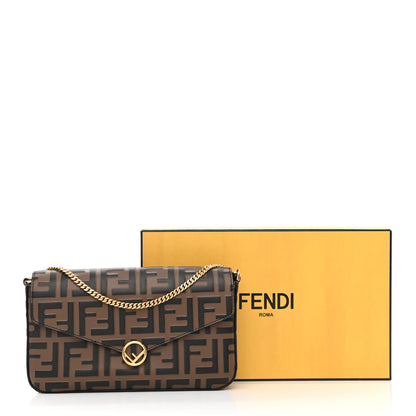 Fendi Vitello Soft F is Fendi Bi-Color FF 1974 Embossed Envelope Wallet On Chain with Pouches Maya Black 12 of 12