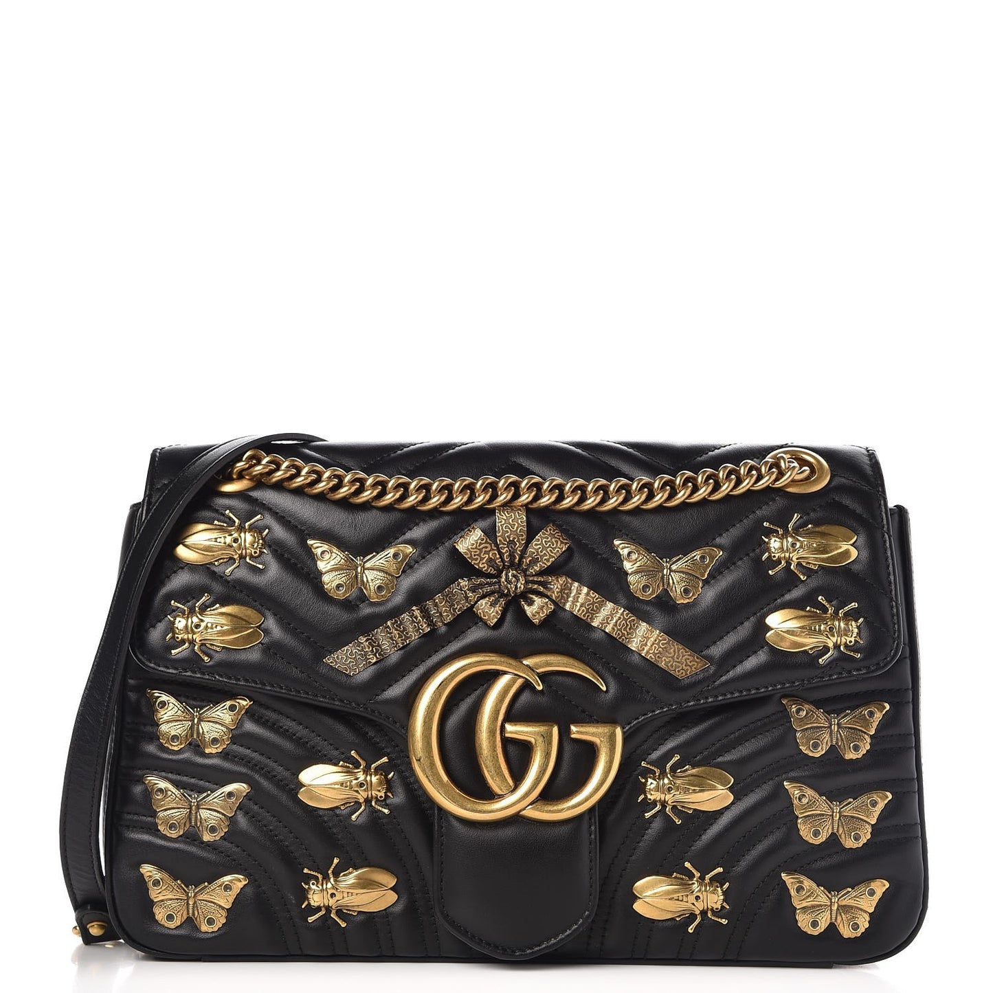 Calfskin Matelasse Animal Studs Medium GG Marmont Shoulder Bag Black