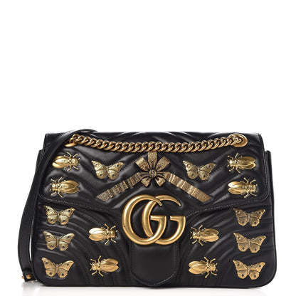 Gucci Calfskin Matelasse Animal Studs Medium GG Marmont Shoulder Bag Black 1 of 8