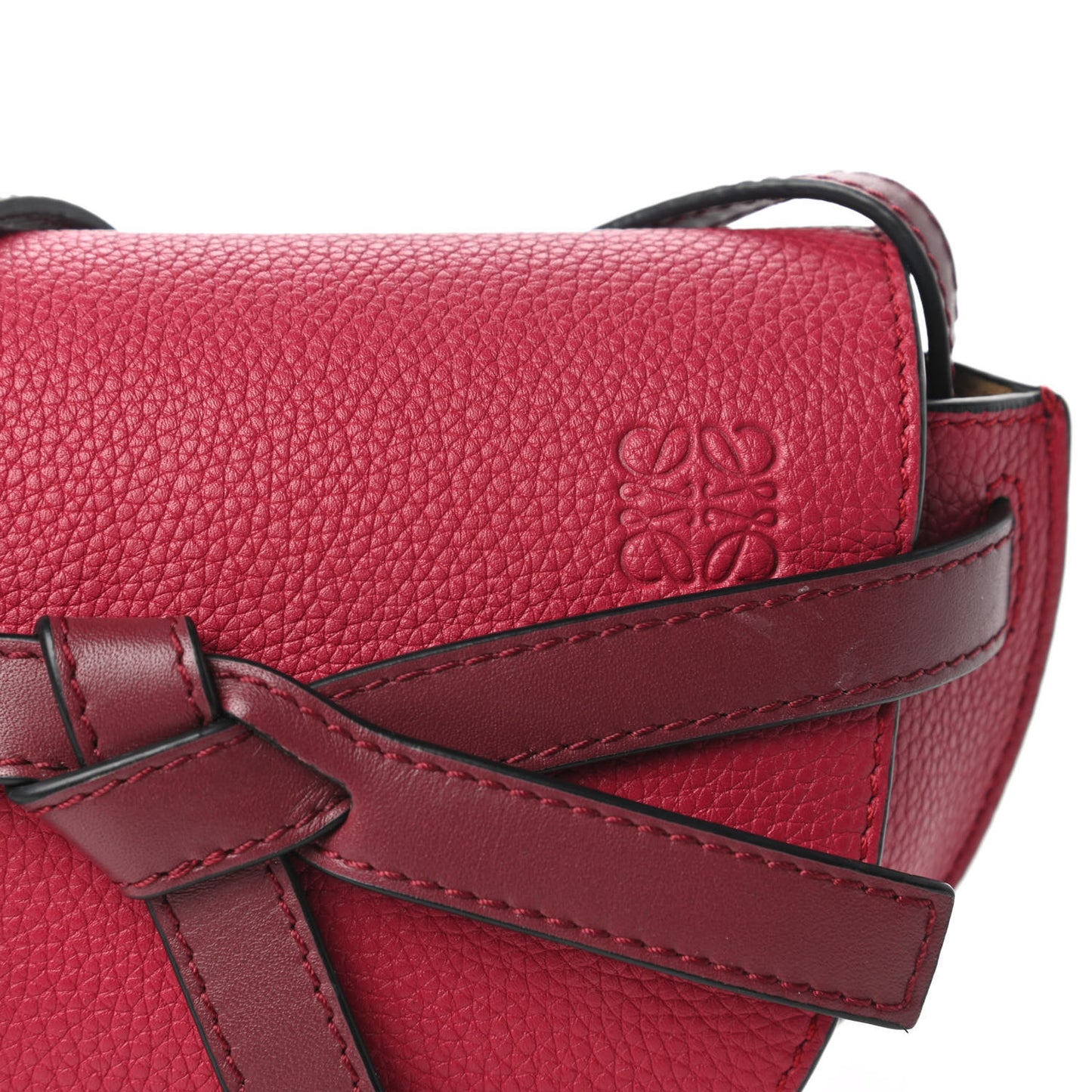 Grained Calfskin Mini Gate Crossbody Bag Raspberry Wine