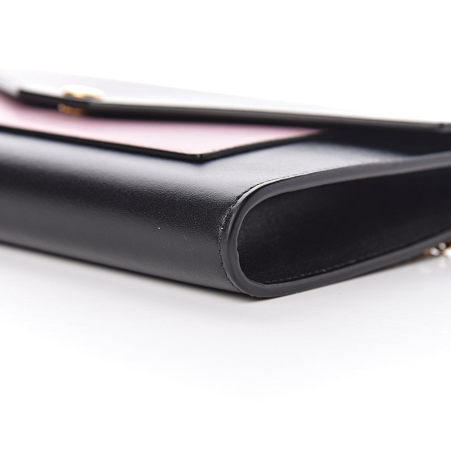 Smooth Calfskin Clutch On A Chain Black Pink