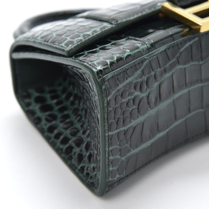 Balenciaga Shiny Calfskin Crocodile Embossed Hourglass Top Handle Bag XS Forest Green 5 of 8