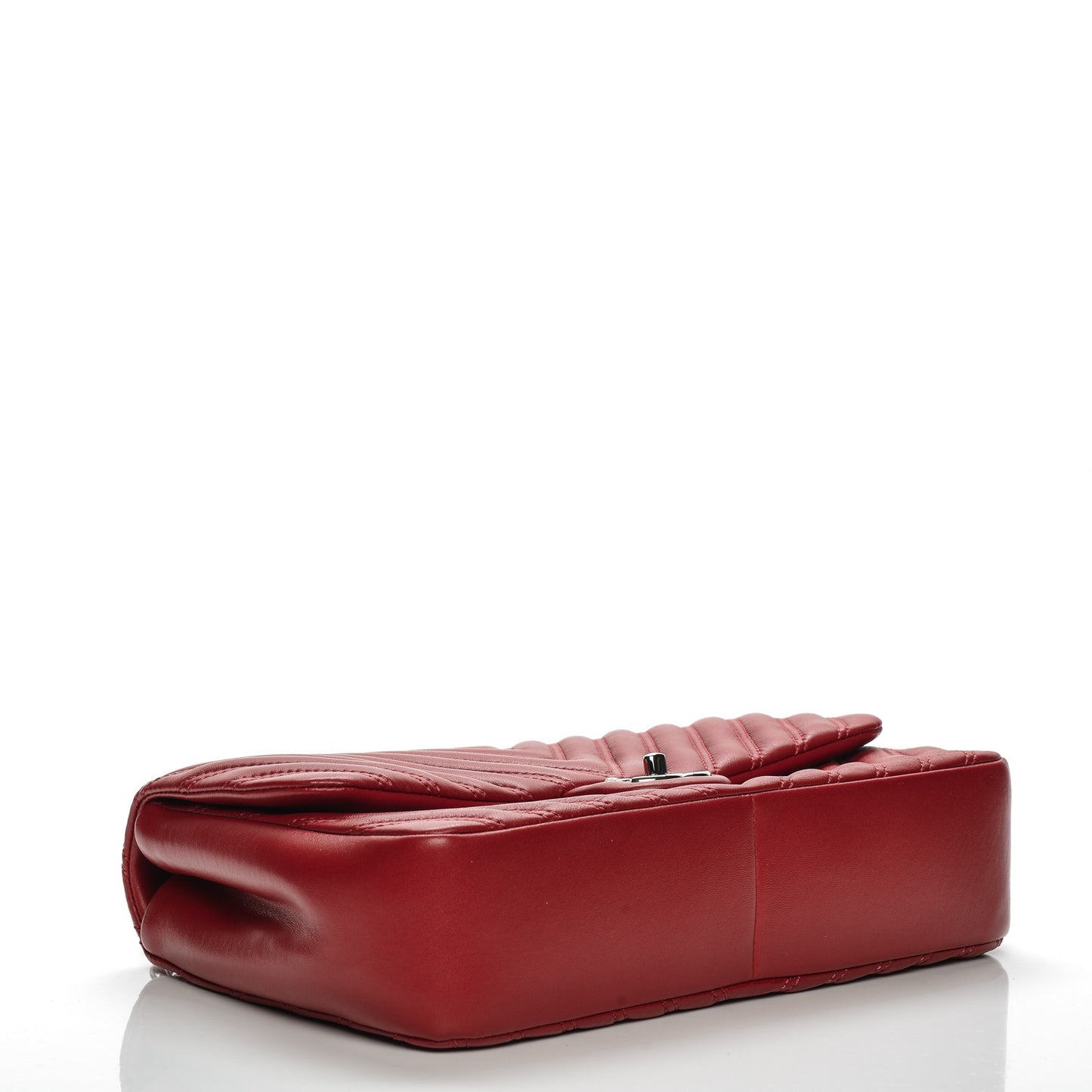 Lambskin Chevron Double Stitch Jumbo Single Flap Red