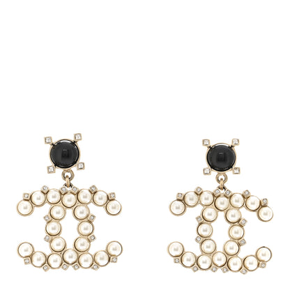 Chanel Resin Crystal Pearl CC Drop Earrings Black Gold 1 of 5