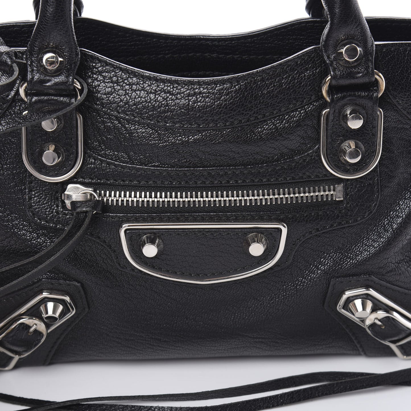 Chevre Silver Metallic Edge Hardware Mini City Black