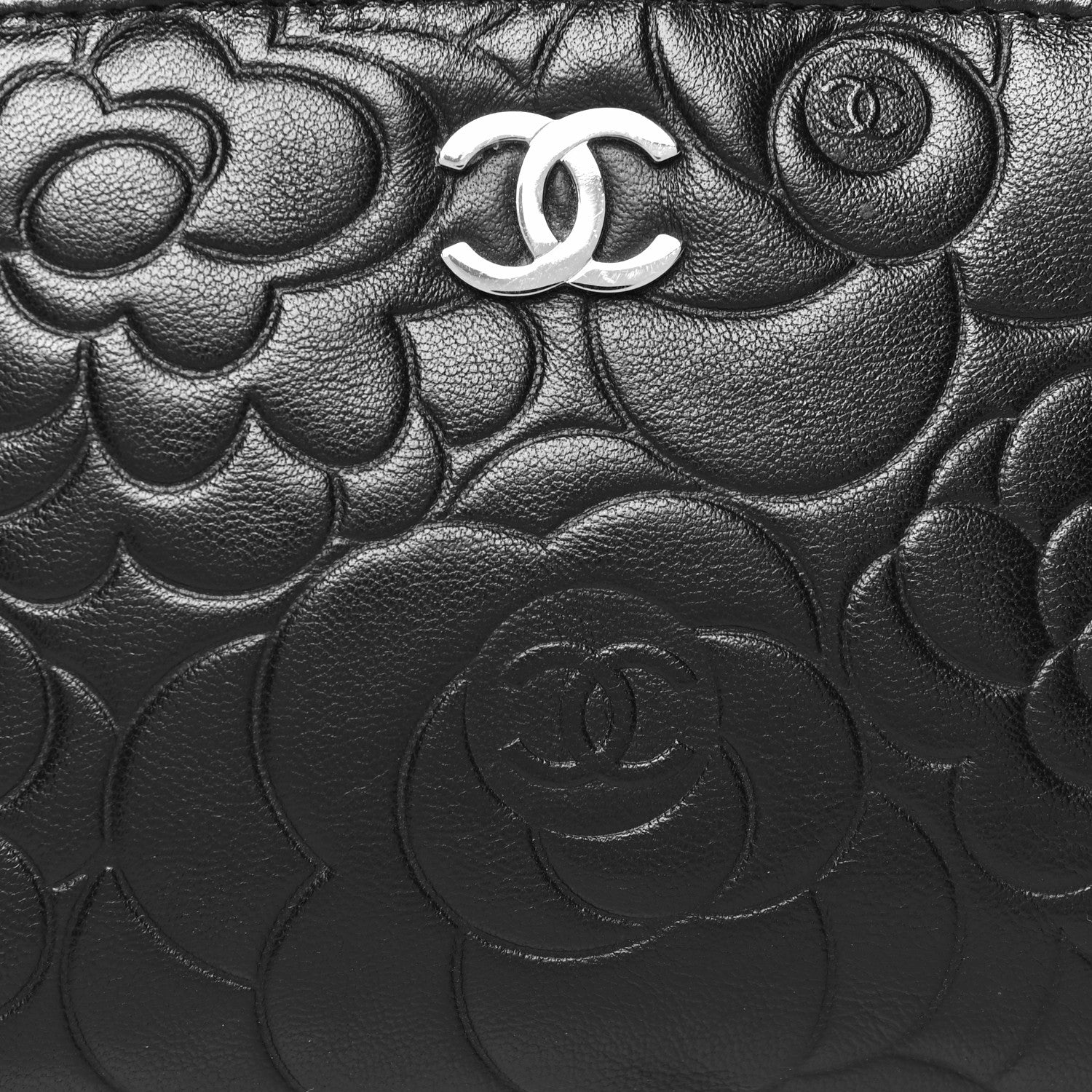Chanel Lambskin Camellia Embossed Cosmetic Case Black 8 of 10