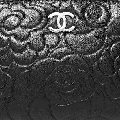 Chanel Lambskin Camellia Embossed Cosmetic Case Black 8 of 10