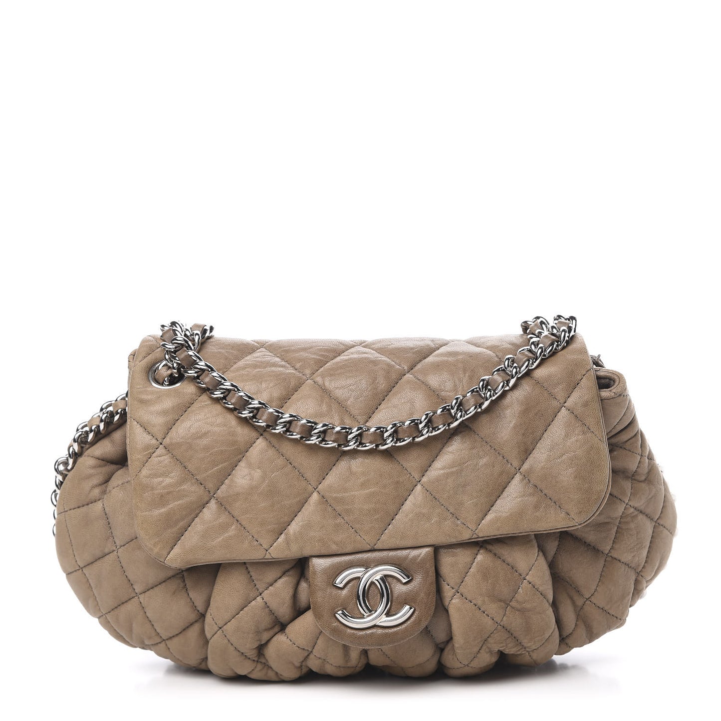Washed Lambskin Quilted Medium Chain Around Messenger Taupe