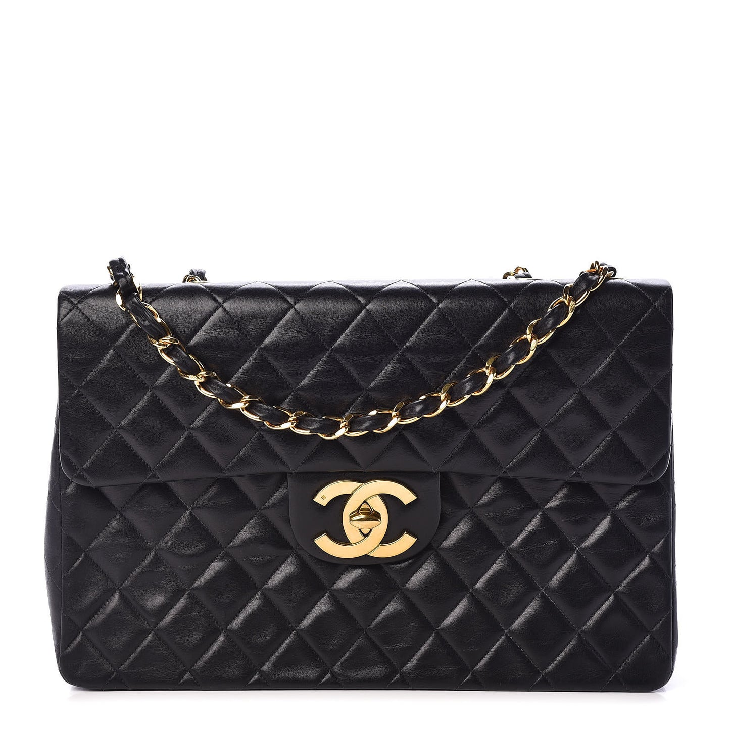 Lambskin Quilted XL Jumbo Single Flap Black