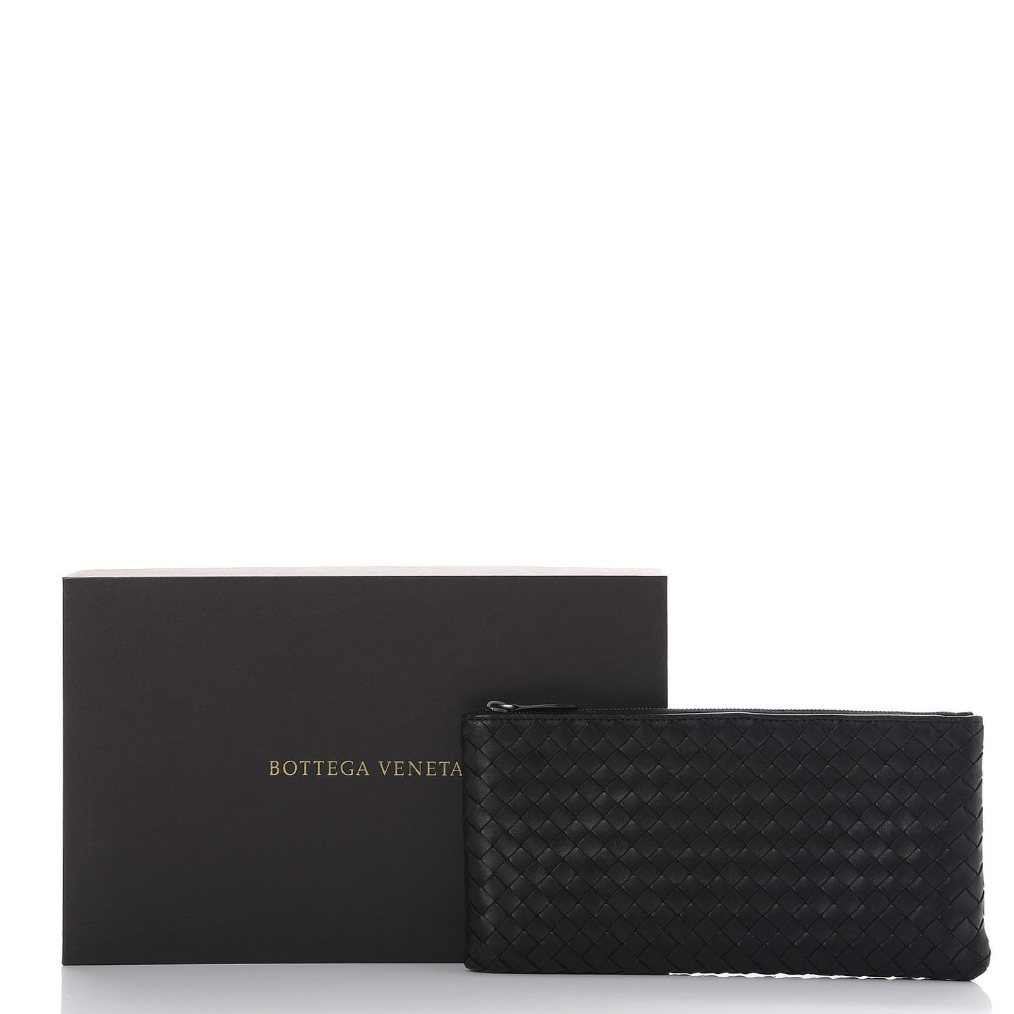 Nappa Intrecciato Flat Zip Pouch Nero Black