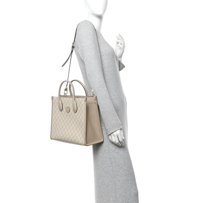 Gucci GG Supreme Monogram Textured Dollar Calfskin Small Retro Interlocking G Tote Bag Beige Mystic White Oatmeal 2 of 13