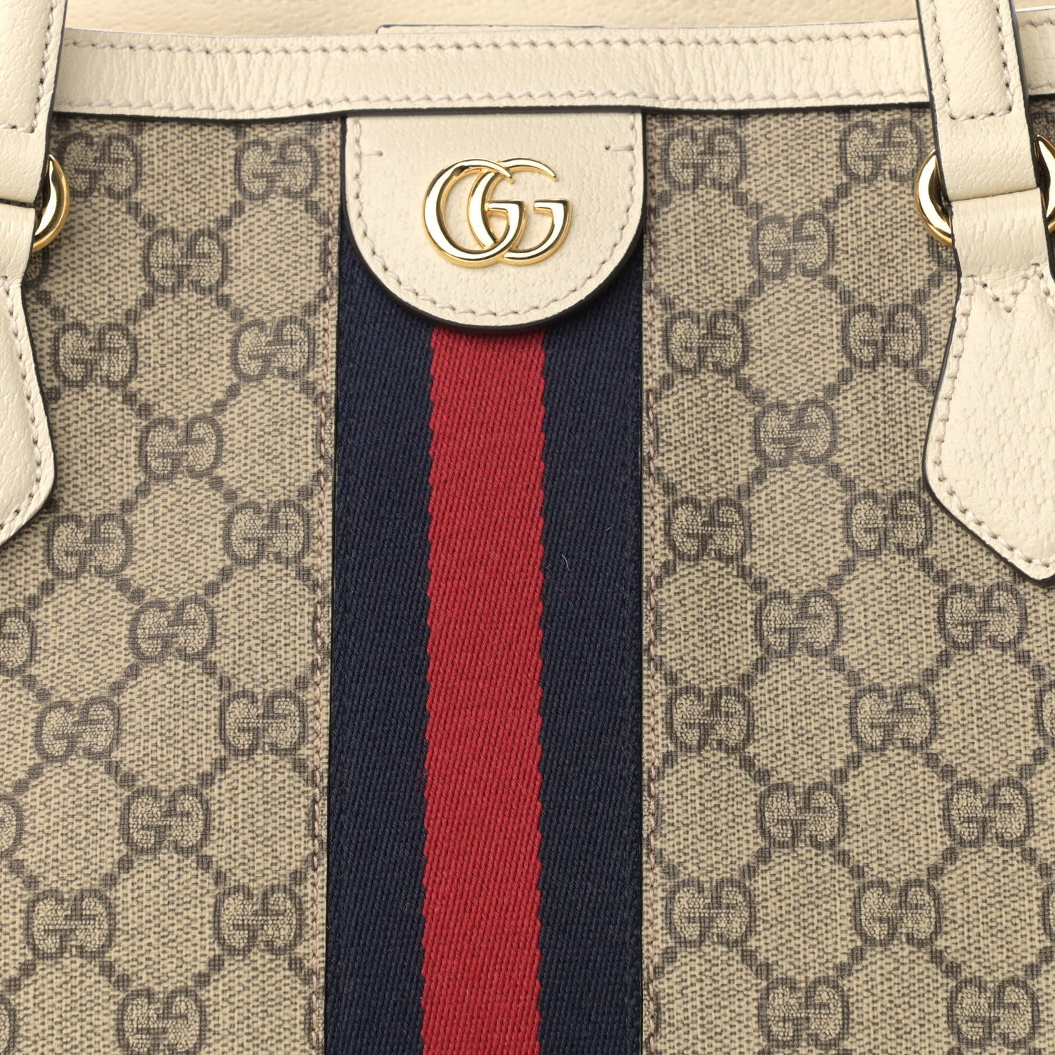 Gucci GG Supreme Monogram Textured Dollar Calfskin Web Medium Ophidia Shopping Tote Beige Ebony Mystic White 8 of 10