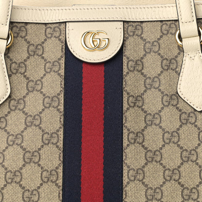 Gucci GG Supreme Monogram Textured Dollar Calfskin Web Medium Ophidia Shopping Tote Beige Ebony Mystic White 8 of 10