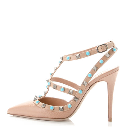 Valentino Garavani Pebbled Calfskin Rockstud Rolling Ankle Strap 100mm Pumps 36 Soft Noisette 1 of 7