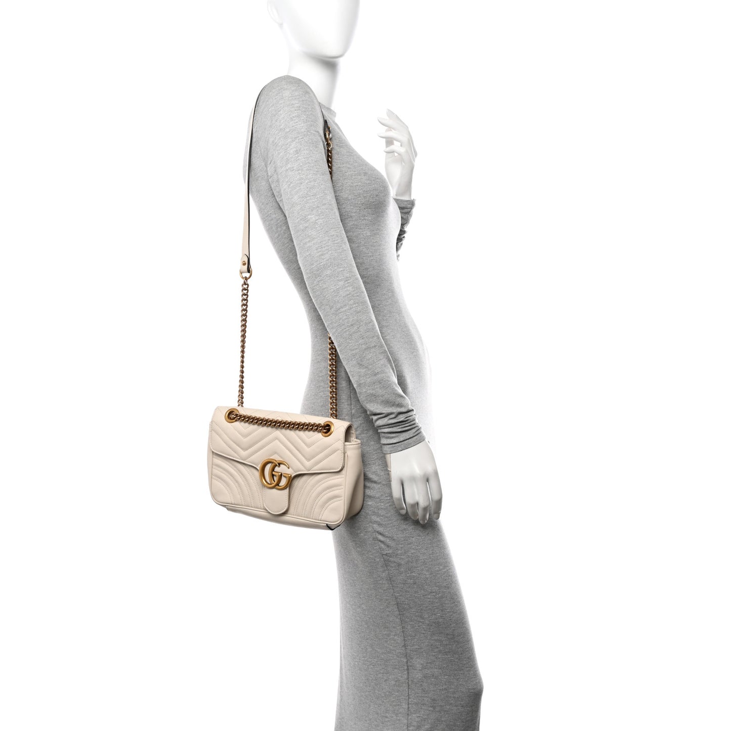 Calfskin Matelasse Small GG Marmont Shoulder Bag White