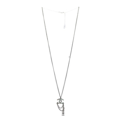 Chanel Ruthenium Pearl Chain CC Drop Necklace Silver 3 of 6