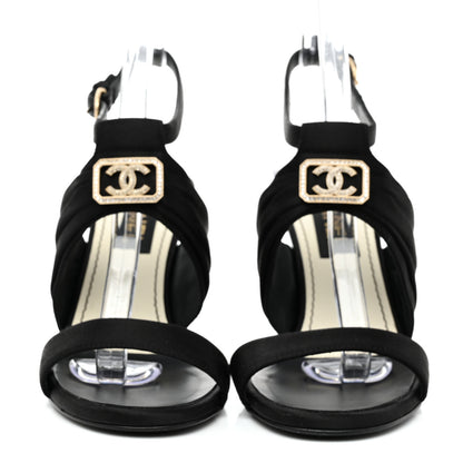 Chanel Satin Crystal Square CC Sandals 36 Black 3 of 9