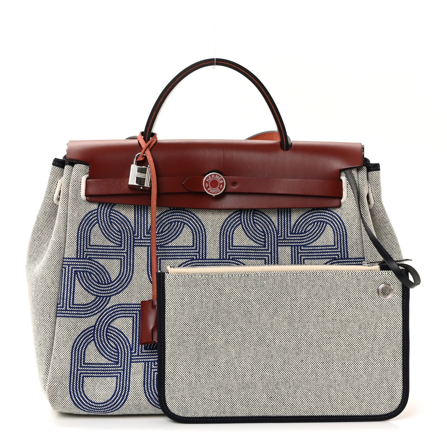 Hermes H Plume Canvas Vache Hunter Horseshoe Laque Circuit 24 Herbag Zip Retourne 31 Bleu Indigo Ecru Rouge H 3 of 10