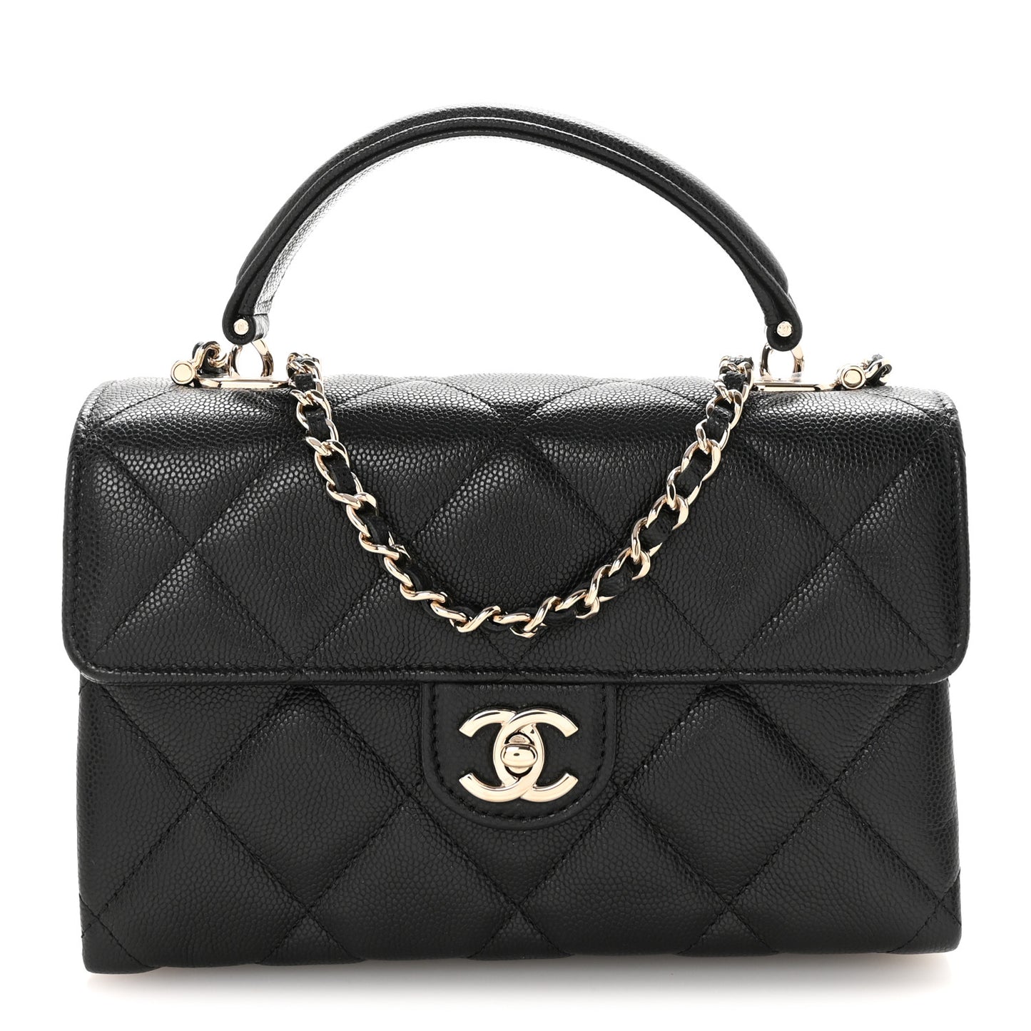 Caviar Quilted Mini Retro Twist Top Handle Flap Black