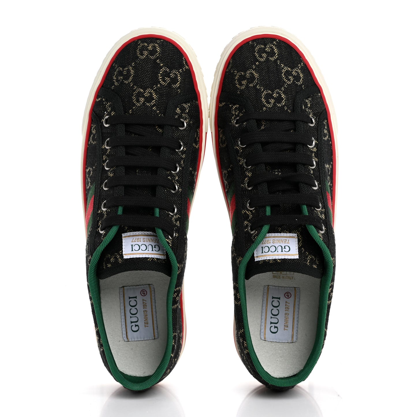 New Denim GG Monogram Web Womens 1977 Tennis Sneakers 41 Black Ivory