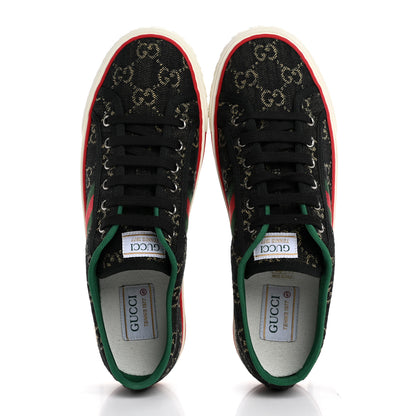 Gucci New Denim GG Monogram Web Womens 1977 Tennis Sneakers 41 Black Ivory 2 of 9