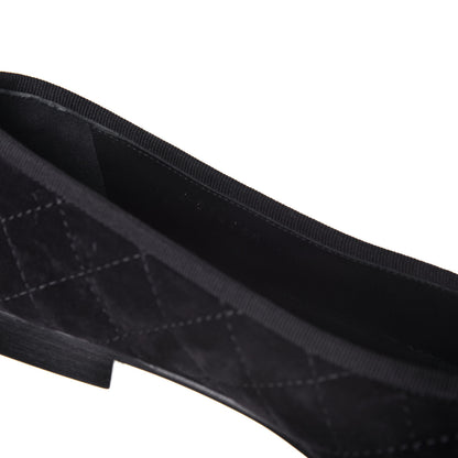 Chanel Suede Quilted Cap Toe CC Ballerina Flats 38 Black 8 of 9