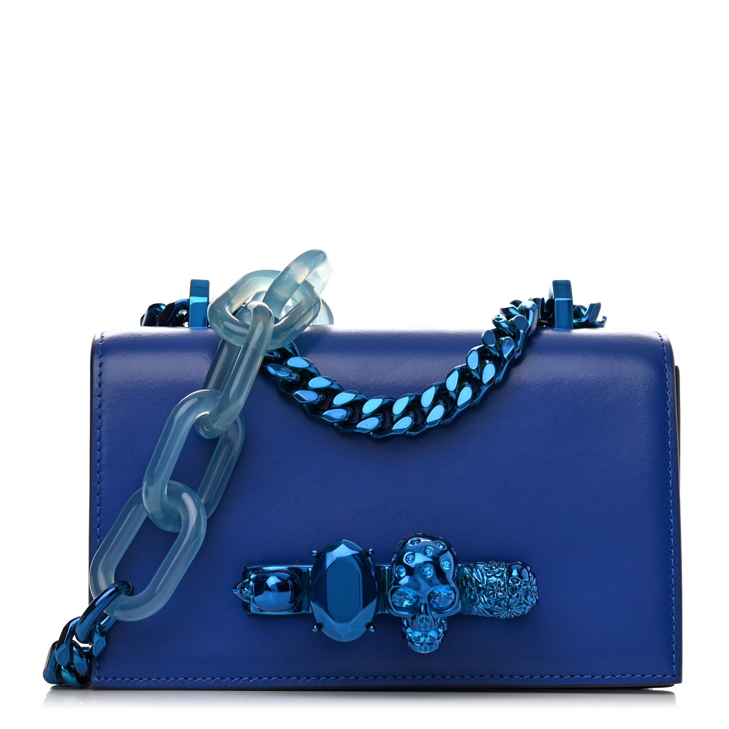 Calfskin Mini Jeweled Knuckle Satchel Royal Blue