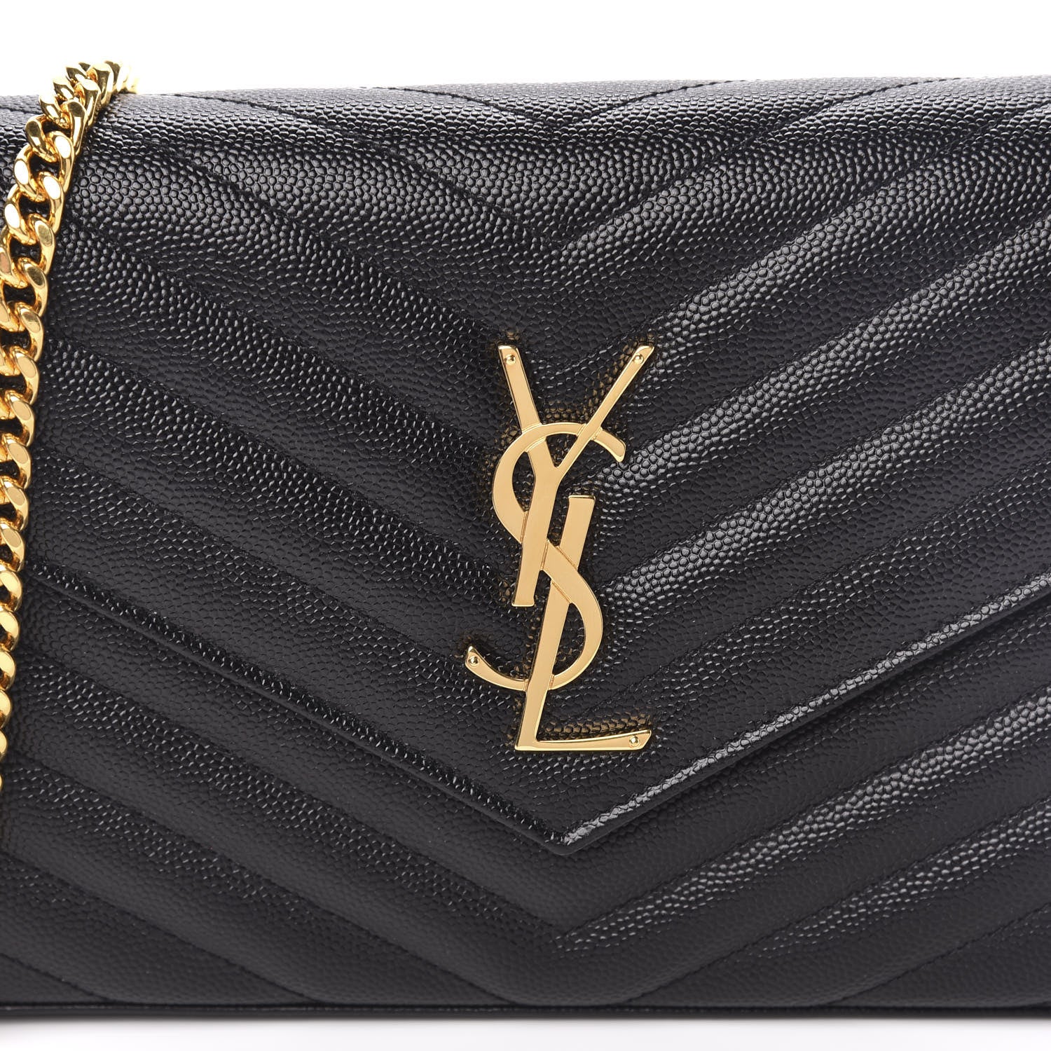 Saint Laurent Grain De Poudre Matelasse Chevron Monogram Chain Wallet Black 9 of 10