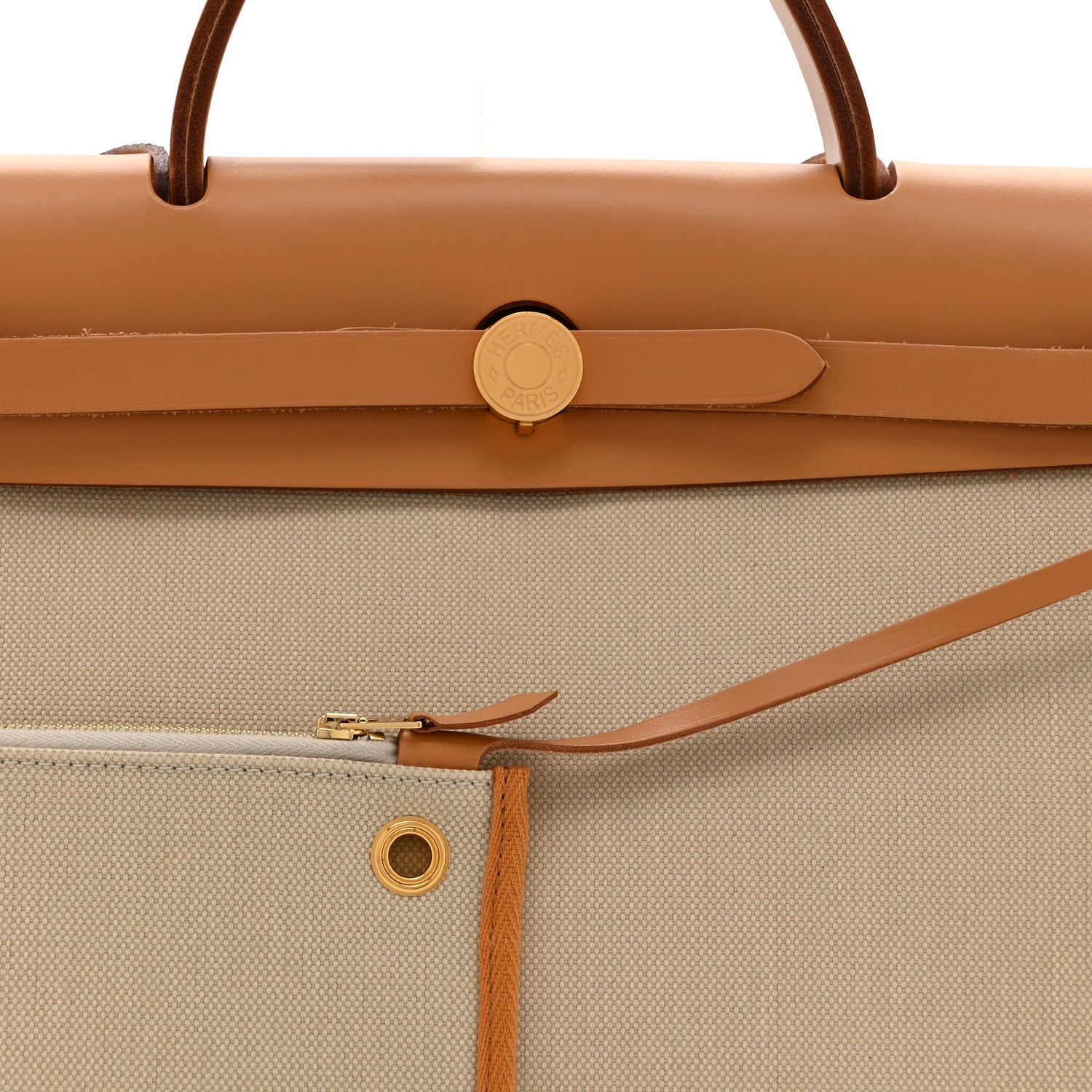 Hermes Toile Militaire Vache Hunter Laque Herbag Zip Retourne PM 31 Beton Naturel Sable Nata 10 of 12