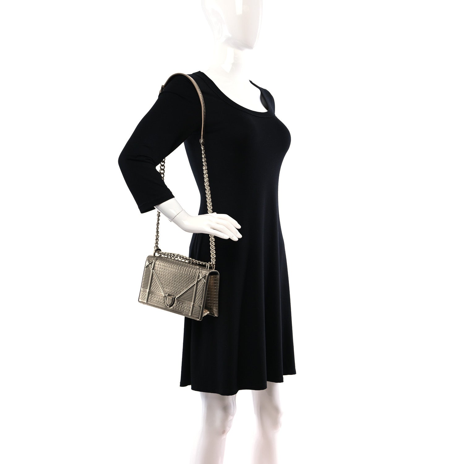Christian Dior Metallic Patent Micro-Cannage Medium Diorama Flap Bag Gold 2 of 8