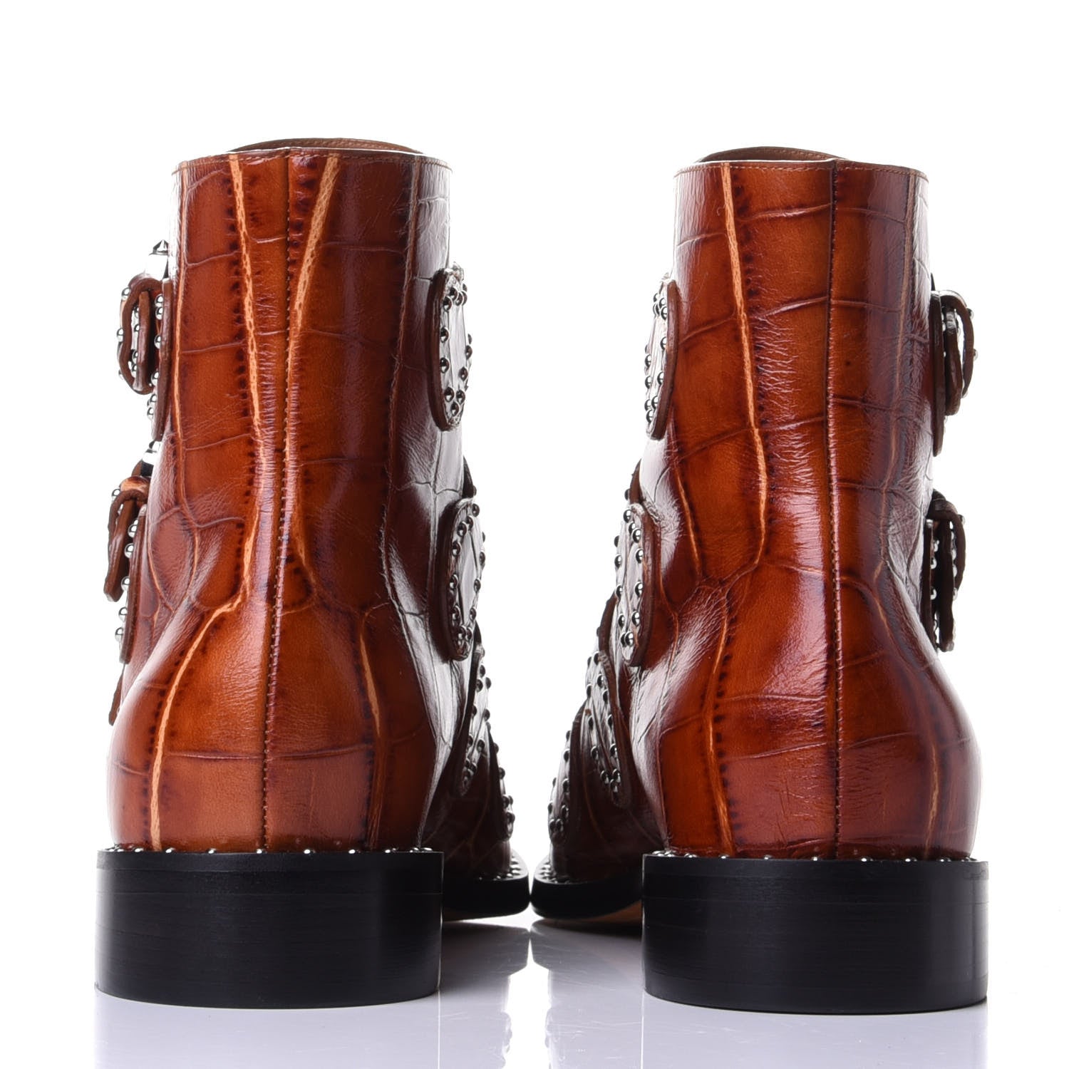 Givenchy Crocodile Embossed Calfskin Studded Elegant Flat Bootie 38.5 Brown 6 of 10