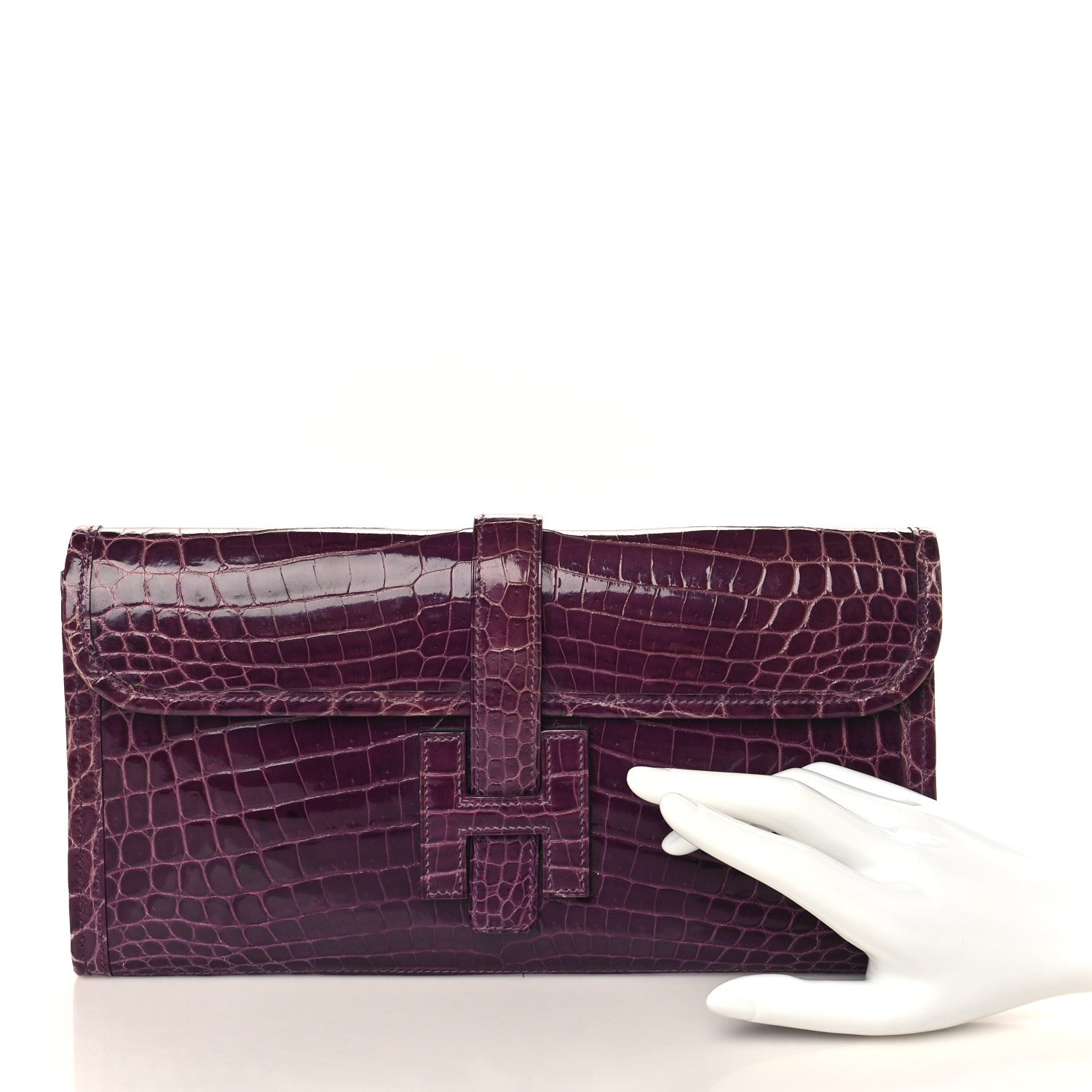 Hermes Shiny Niloticus Crocodile Jige Elan 29 Clutch Amethyste 2 of 10